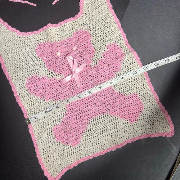 Handmade Crochet Pink Ribbon Awareness Baby Bib Hope Breast Cancer - Picture 6 of 6